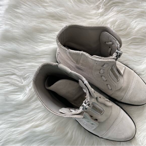 AllSaints | Women’s Ariel Boot White Suede Distressed Moto Zipper Zip Lace-Up 38 - Picture 10 of 11